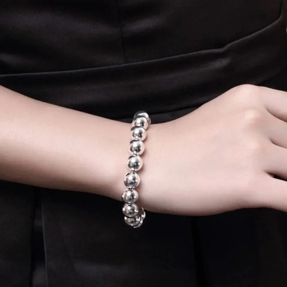 925 Sterling Silver 10 MM Classic Bead Bracelet - Picture 9 of 9